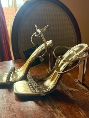 Forever 21 Gold Braided Strap High Heel Sandals